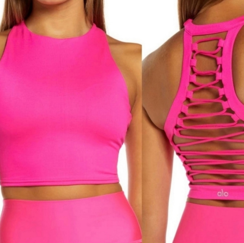 Alo Yoga Pink Lace-Up Sports Bra - Picture 2 of 6